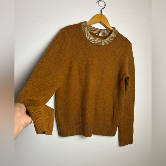 VTG Y2K Gap Sweater Mens L Metallic Wool Pullover Brown Minimalist Cozy Warm - Picture 3 of 11